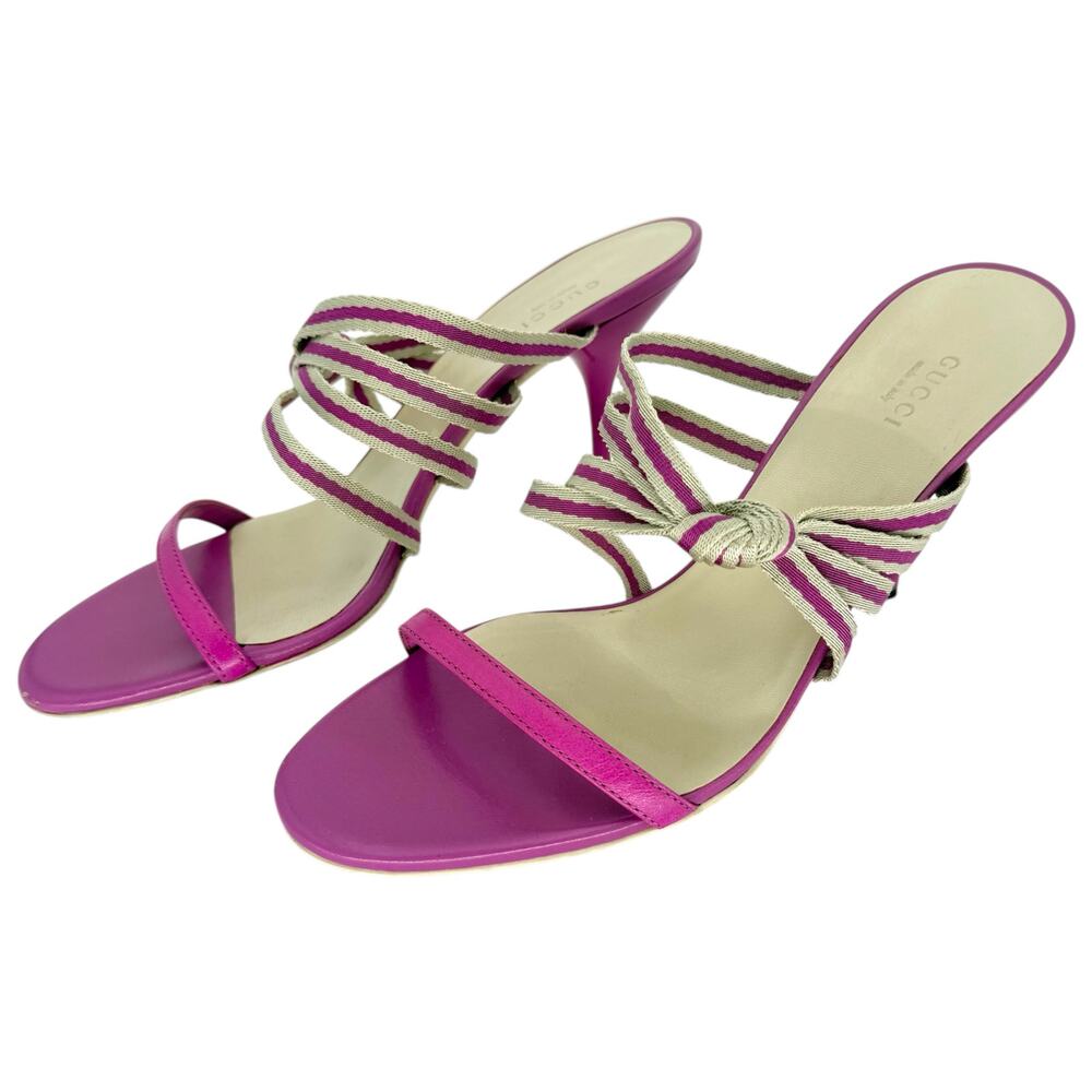 GUCCI Mirabelle Knotted Stripe Mules EU 40 US 10 Fuchsia Pink High Heels Sandals - Picture 4 of 11